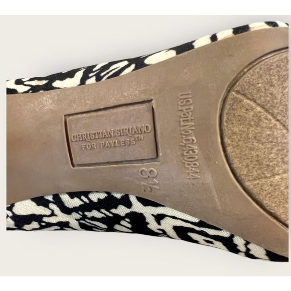 Christian Siriano Womens Size 8.5 Black and Cream Print, Cork Heels, Peep Toe - Picture 11 of 14